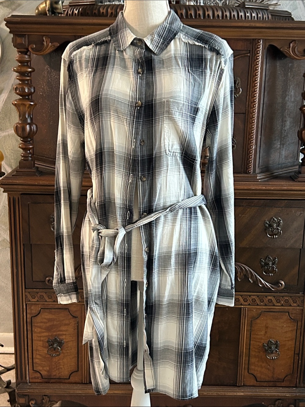 Kohl's Black & White Plaid Belted Shirt Dress